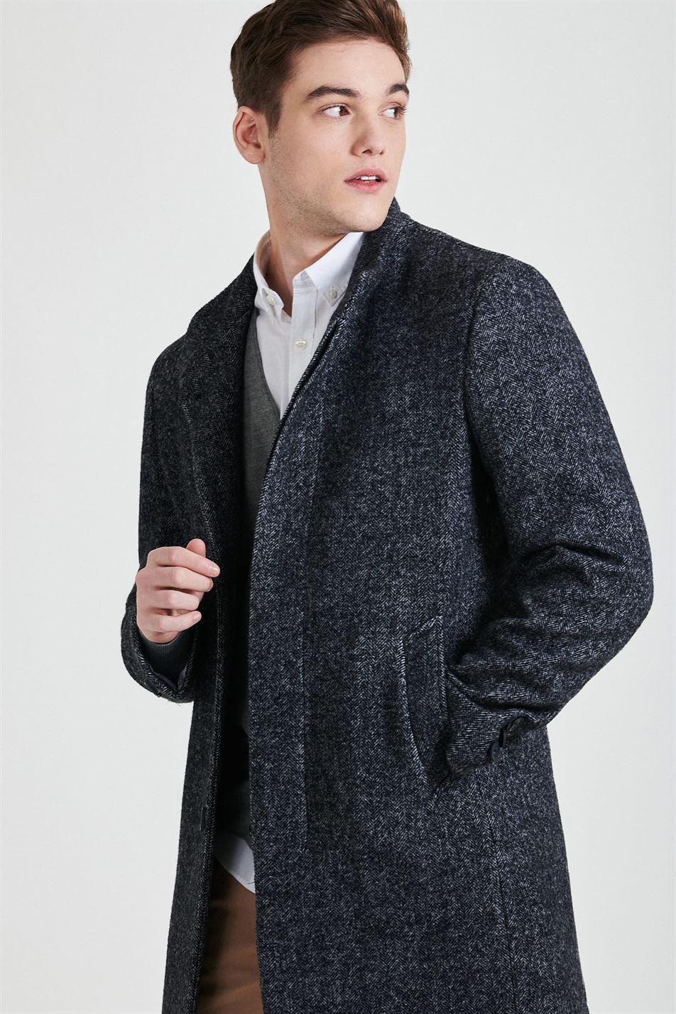 Overcoat Grey Casual Man