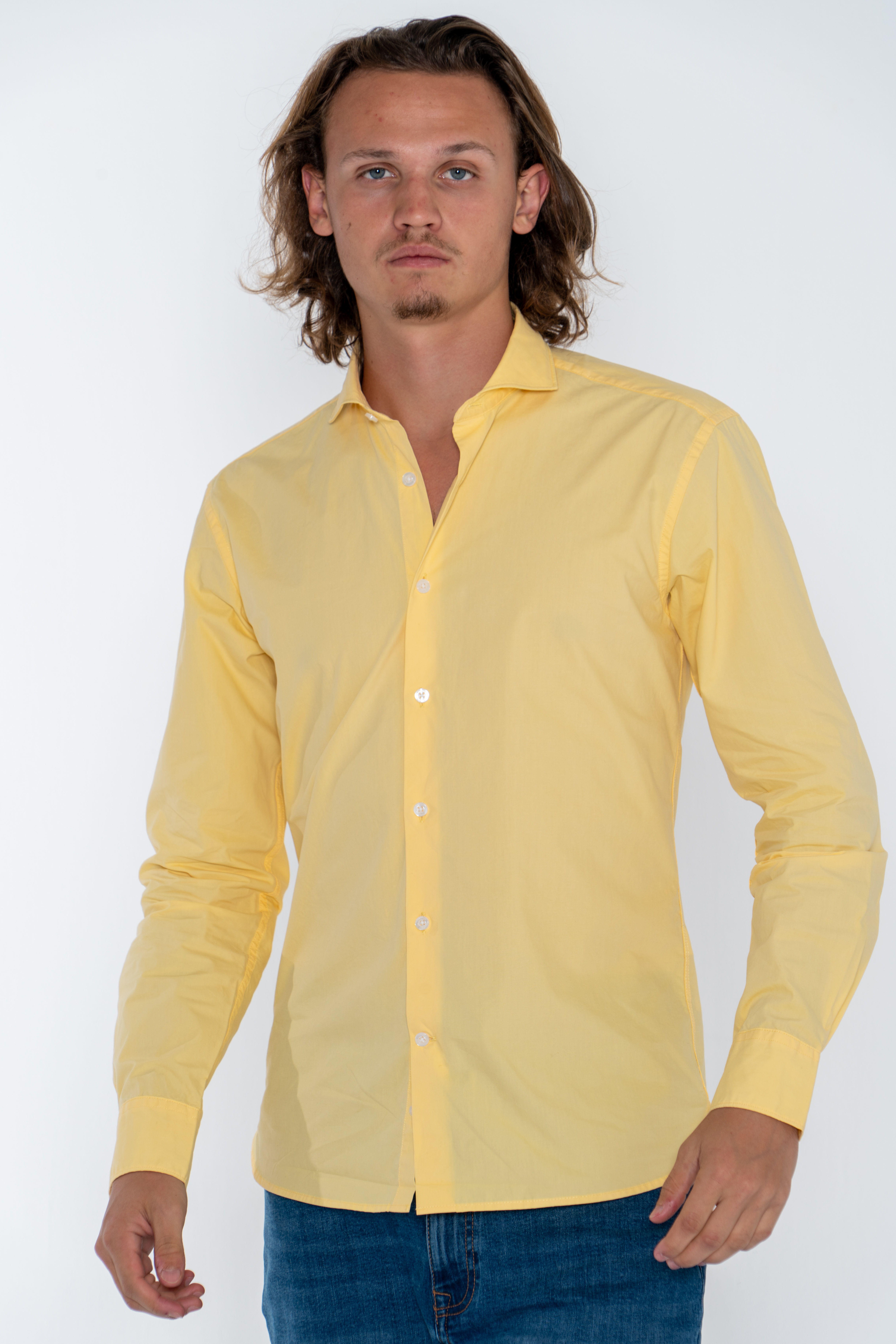 Camisa Desportiva Amarelo Claro Casual Homem