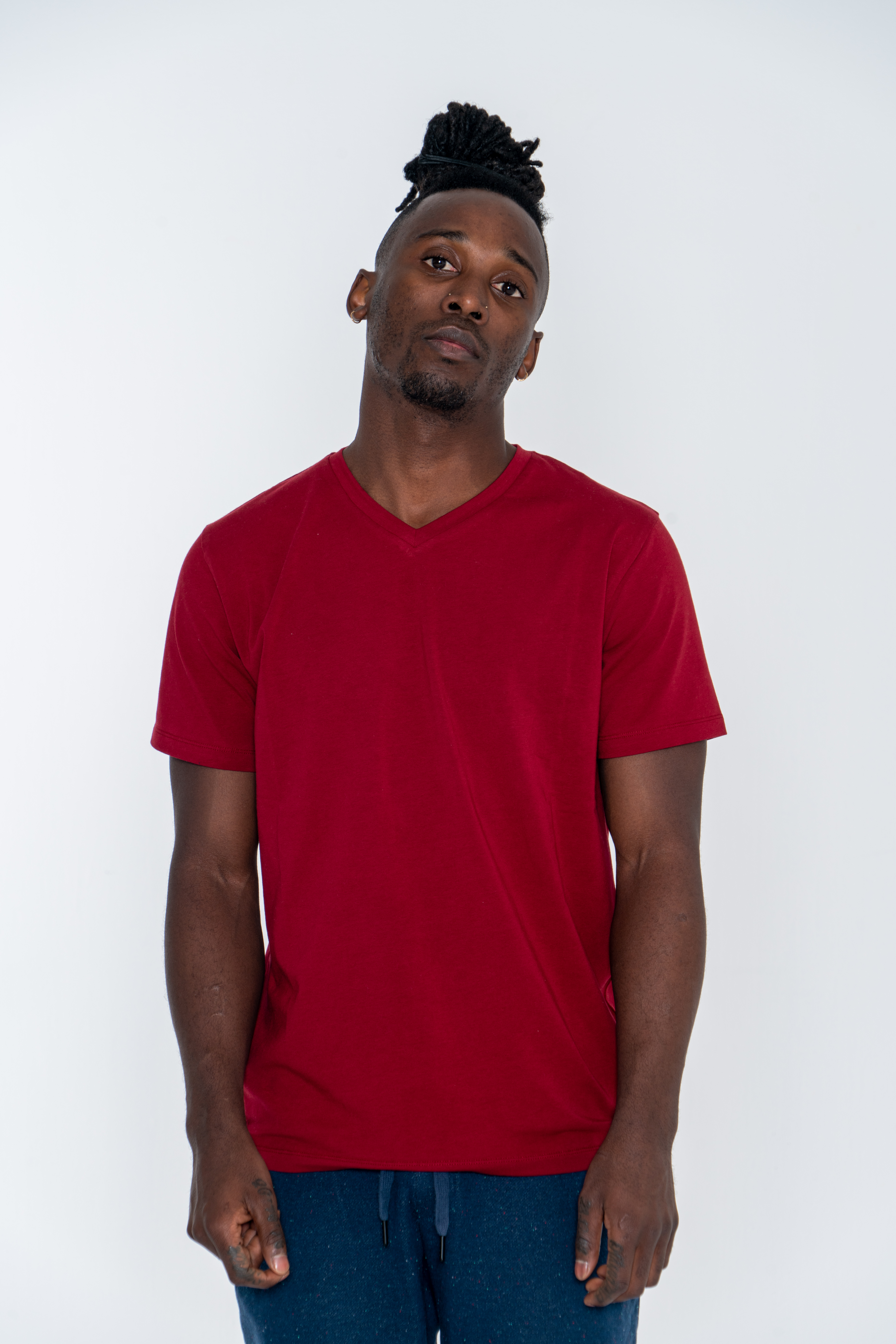 T-Shirt Vermelho Escuro Casual Homem